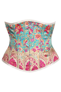 Persian Garden Underbust Corset – Turquoise & Fuchsia Brocade Elegance
