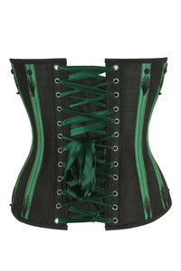 Black Overbust Corset with Flossing and Green Boning Channels