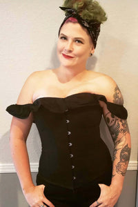 Black Cotton Straight Bustline Corset Top With Off The Shoulder Sleeves