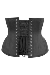 Black Underbust With Contrast Brocade Hip Panel And Curved Hem