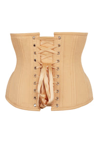 Underbust Waist Trainer In Beige Cotton Twill -Curved Hem And Hip Panels