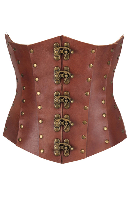 Handmade Leather Underbust Corset – Premium Quality with Antique Brass Detailing