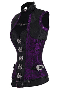 Handmade Full Steel Boned Corset with Sleeveless Jacket – Rich Purple & Black Brocade, Corset Story Original (2012)