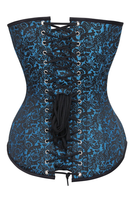 Long Turquoise Brocade Pattern Corset With Hip Gores