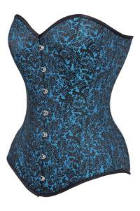 Long Turquoise Brocade Pattern Corset With Hip Gores