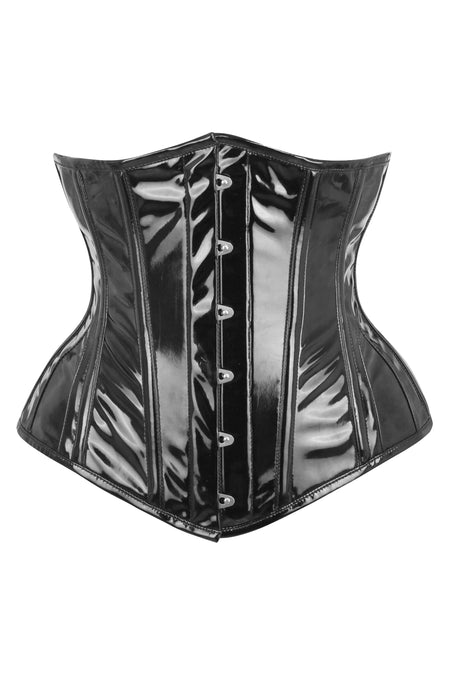 Long Black PVC Underbust Waist Taming Corset