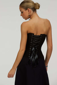 Corset Story SC-004 Dahlia Black Broderie Anglaise Cotton Overbust Corset with Zip Front