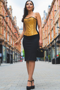 Corset Story WTS534 GOLD SEQUIN AND BLACK SATIN INSTANT SHAPE OVERBUST