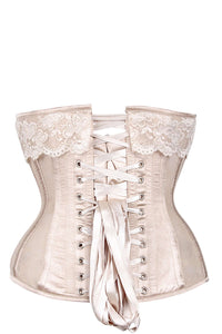 Corset Story WTS701 Champagne Longline Satin Bridal Corset with Super Fine Mesh Panels