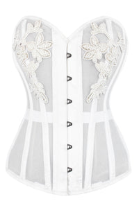 WHITE MESH AND LACE APPLIQUÉ CORSET