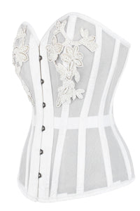 WHITE MESH AND LACE APPLIQUÉ CORSET