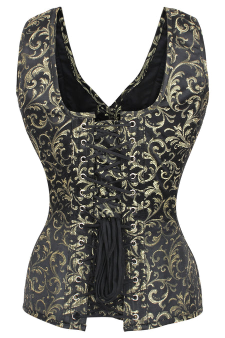 Gold Brocade V Neck Waist Taming Overbust With Straps