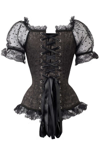 Corset Story CSFT095 Black Brocade Overbust With Court Neck And Sleeves