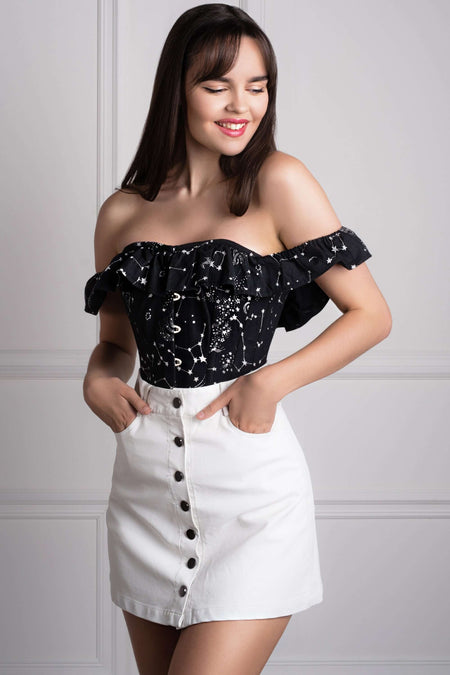 Cotton Astronomy Print Sleeved Corset Top