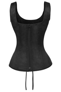 Corset Story BC-004 Black Satin Overbust Corset with zip fastening and button detail straps