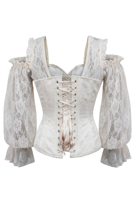 Corset Story BC-011 Ivory Brocade Overbust with Lace Sleeves