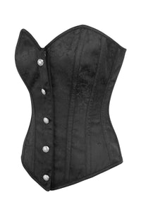 Corset Story BC-014 Black Brocade Overbust Corset with Front Zip and Button Detailing