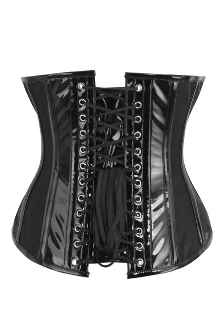 Corset Story BC-019 Black PVC Underbust Corset with Side Mesh Panels