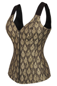 Corset Story BC-037 Brown and Gold Brocade Overbust with Zip front