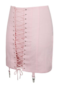 Tillie Prairie Pink Cotton Twill Corset Inspired Skirt with Suspender Clips