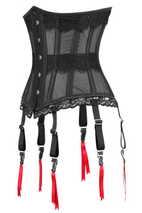 Corset Story WTS522 Black Mesh Waist Taming Underbust With Lace Trim and Suspender Clips